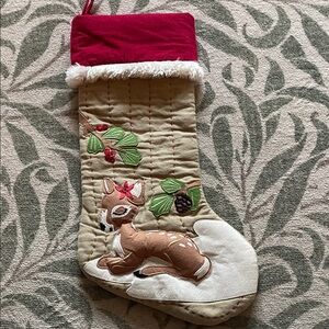 Pottery Barn Kids Red and Cream Holiday Stocking with Deer